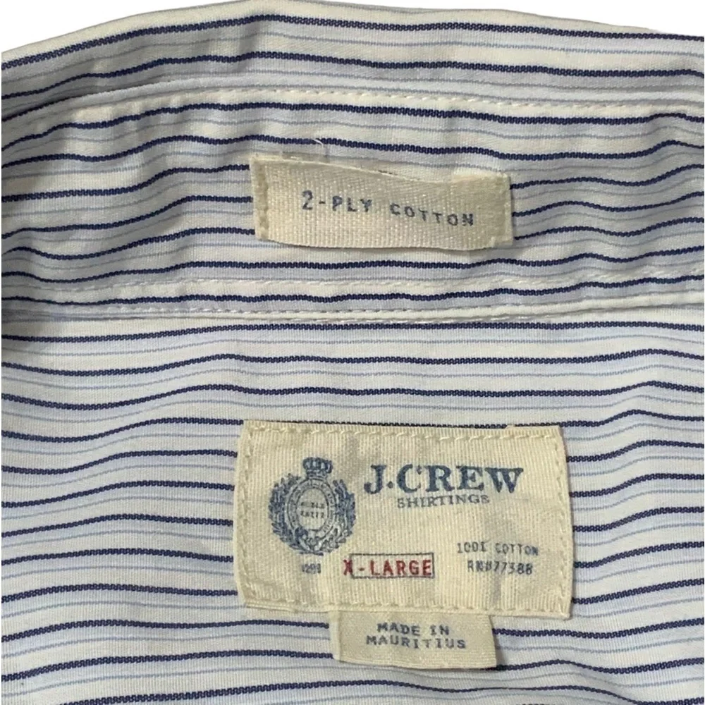 J. Crew Mens Shirt Long Sleeve Button Up Dressy Casual Preppy Pinstripe Blue XL